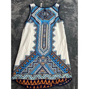 Yahada Sleeveless Tribal Print Dress Blue White Orange Size Small Summer